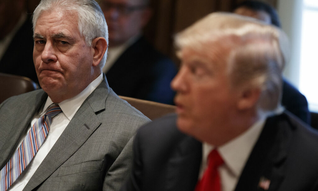 Secretary of State Rex Tillerson, left, listens to President Donald Trump speak during a cabinet meeting at the White House, Wednesday, Jan. 10, 2018, in Washington. (AP Photo/Evan Vucci)